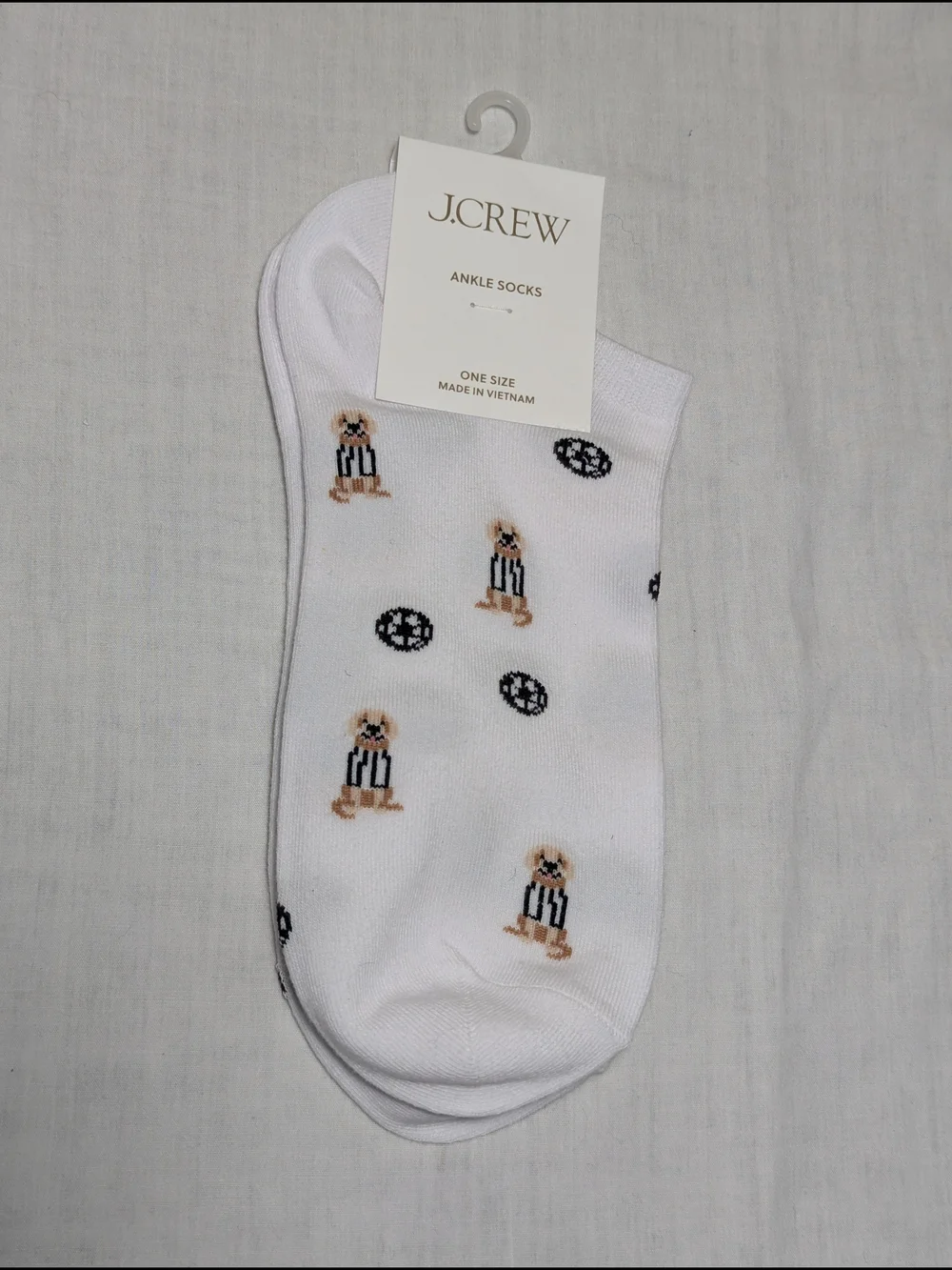 NWT J. Crew Women's White Soccer Golden Retriever Ankle Socks (One Size)